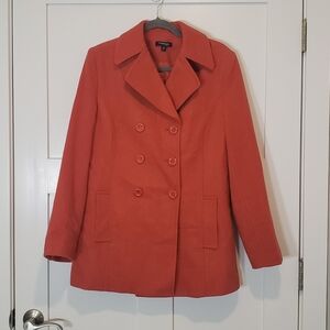 Chadwicks Wool Blend Pea Coat Double Breasted Size 10P Pockets Orange